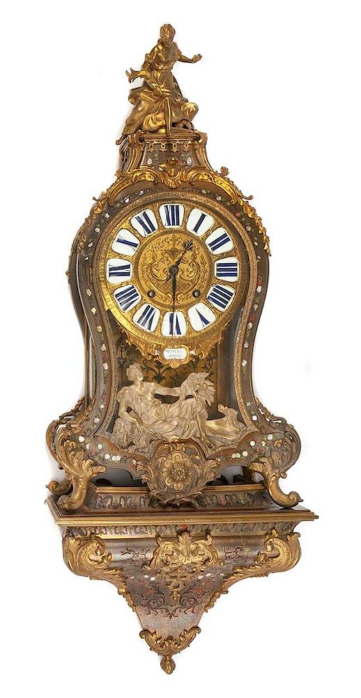 Appraisal: A French Boulle Marquetry Bracket Clock and Bracket Height of