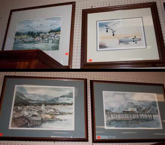 Appraisal: Four assorted framed prints three of coastal towns and villages