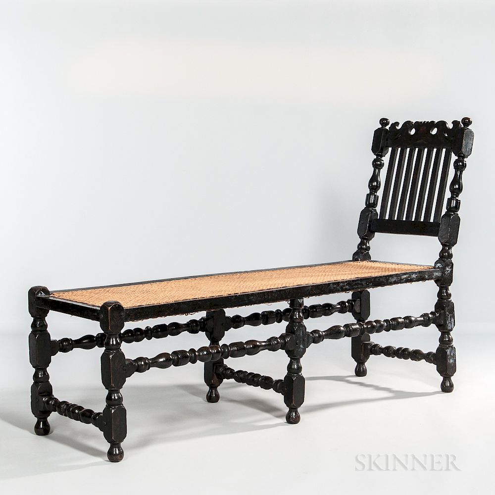 Appraisal: Small Black-painted and Paint-decorated Daybed Small Black-painted and Paint-decorated Daybed