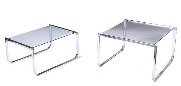 Appraisal: Two similar chromed metal and glass side tables height of