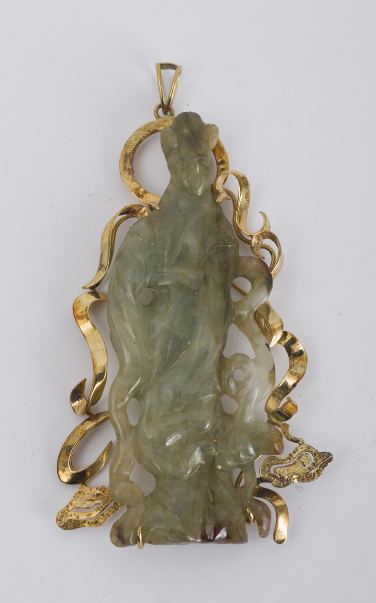 Appraisal: Chinese k Yellow Gold and Carved Jade Pendant x in