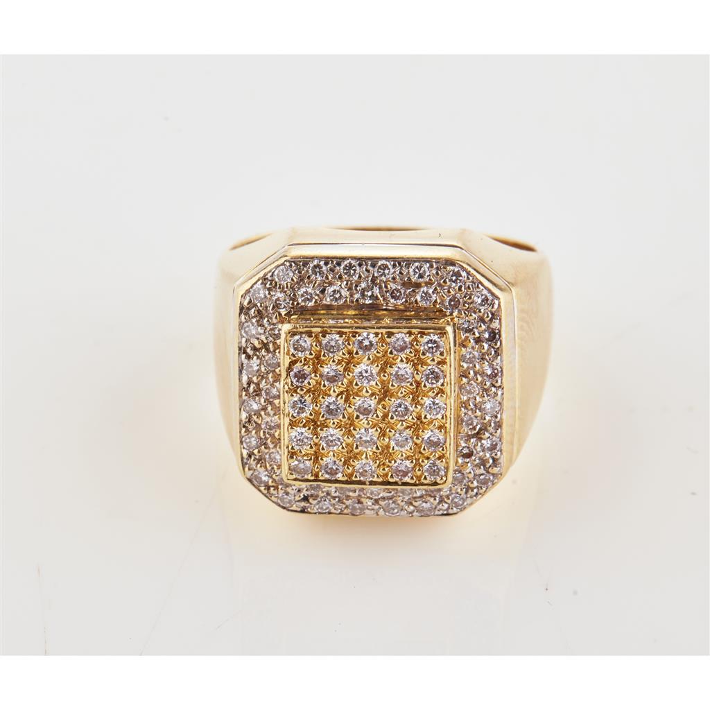 Appraisal: A gentleman's diamond set ring the stepped square panel pav