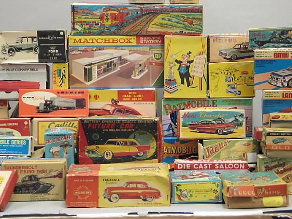 Appraisal: Group of toy boxes Assortment of over boxes from US