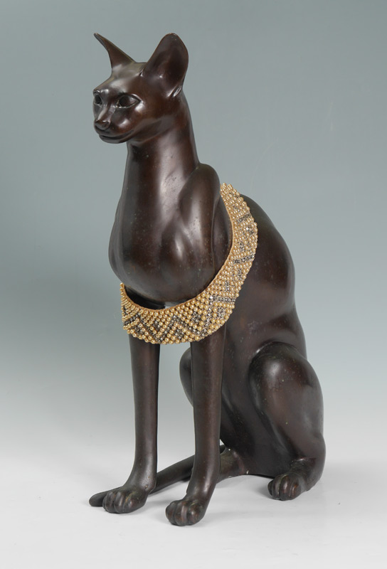 Appraisal: EGYPTIAN BRONZE DECO CAT FIGURE SIGNED EDWARDS Contemporary figure of