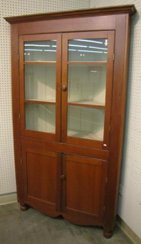 Appraisal: Cherry Six Pane Antique Corner Cupboard with blind bottom doors