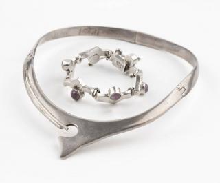 Appraisal: A silver collar and amethyst bangle Stamp worn faint for