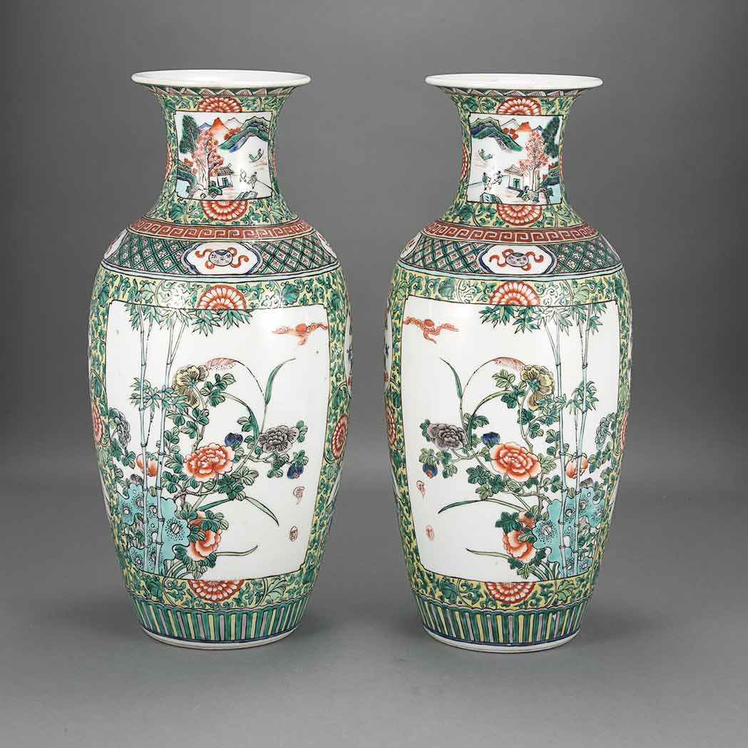 Appraisal: Pair of Famille Verte Glazed Porcelain Vases Late th century