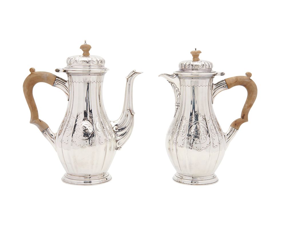 Appraisal: CHRICHTON BROTHERS Silver Coffee Pot and Chocolate Pot London CHRICHTON