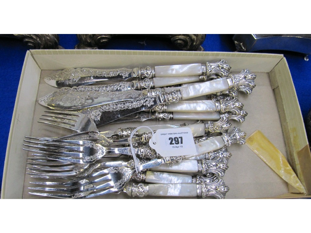 Appraisal: Nine setting silver plate and mother of pearl fish cutlery