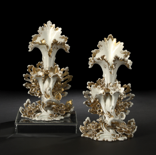 Appraisal: Pair of Paris Porcelain White and Gold Garniture Vases third