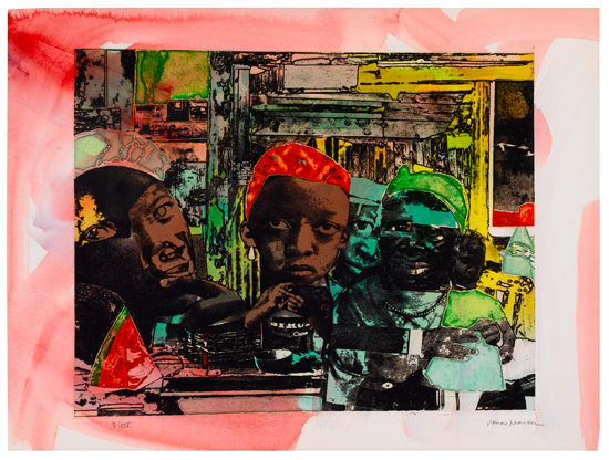 Appraisal: ROMARE BEARDEN - The Train Color aquatint etching and photo