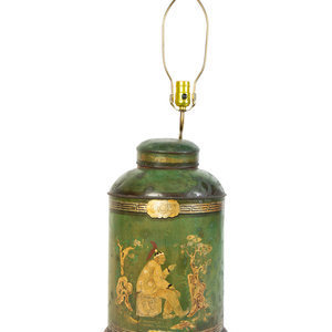 Appraisal: A Chinese Export Tole Peinte Tea Cannister Mounted as a