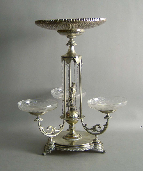 Appraisal: Sheffield epergne with etched glass trays h