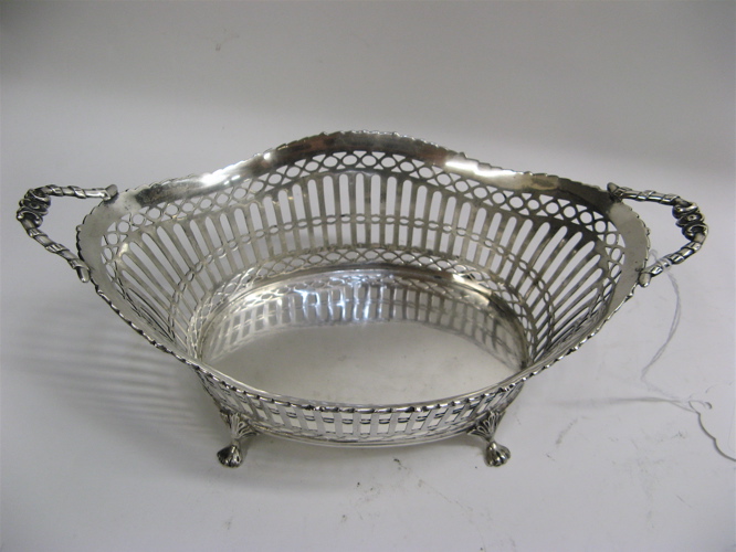 Appraisal: GERMAN SILVER DINNER ROLL SERVING BASKET oval form double handled