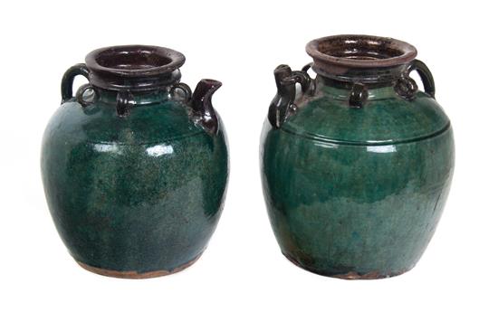 Appraisal: Sale Lot A Pair of Chinese Green Glazed Pottery Urns