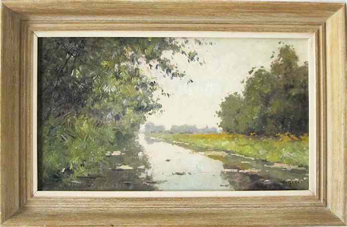 Appraisal: DUTCH IMPRESSIONIST OIL ON CANVAS landscape with river and trees