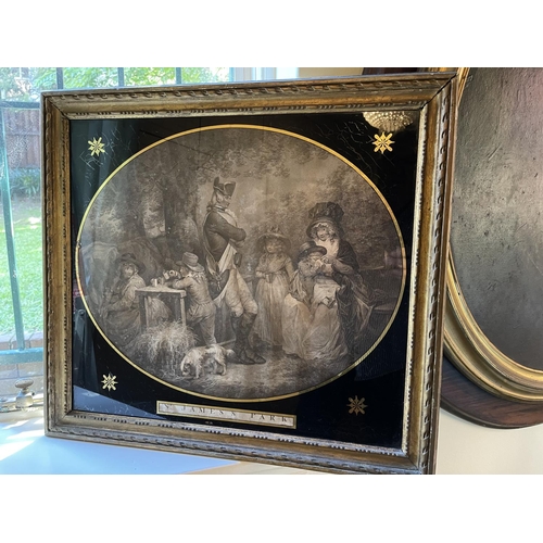 Appraisal: Antique oval engraving titled ST James Park original Verre glomis