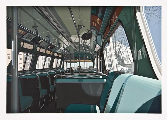 Appraisal: Richard Estes b Bus Interior print Silkscreen printed in colors