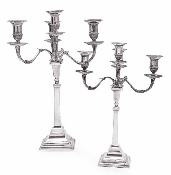 Appraisal: AN ASSOCIATED PAIR OF STERLING SILVER FOUR LIGHT CANDELABRA