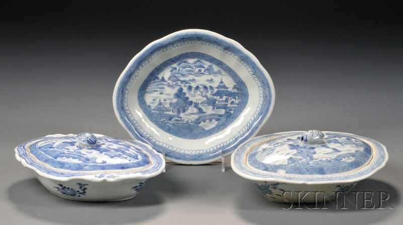 Appraisal: Three Canton Porcelain Serving Dishes China late th century lozenge-shaped