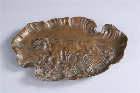 Appraisal: ART NOUVEAU BRONZE CARD TRAY circa Depicting a tiger stalking