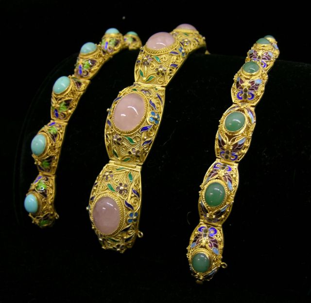 Appraisal: Three gold tone sterling silver bracelets including eight-link with turquoise