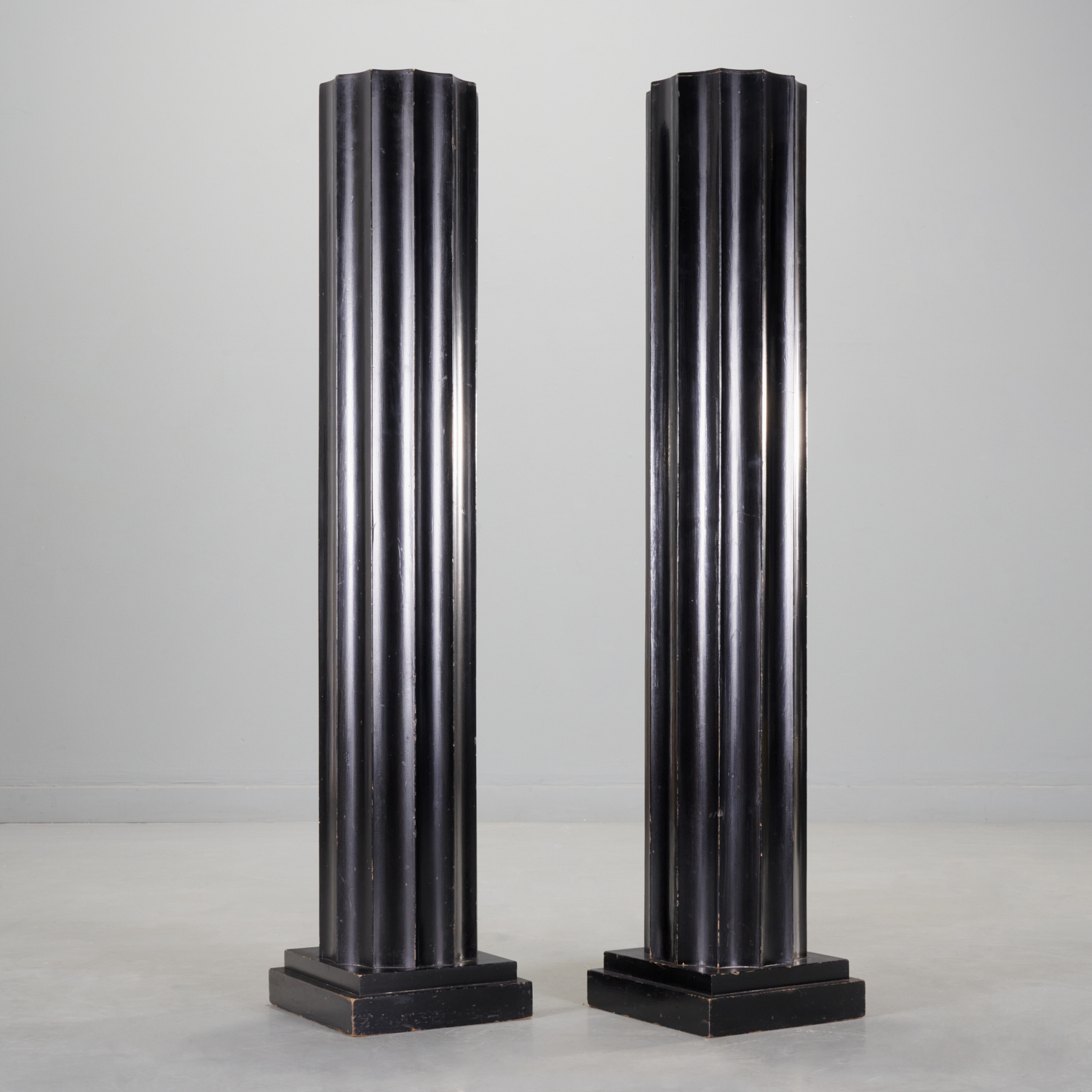 Appraisal: PAIR ART DECO LACQUERED COLUMN PEDESTALS First half th c