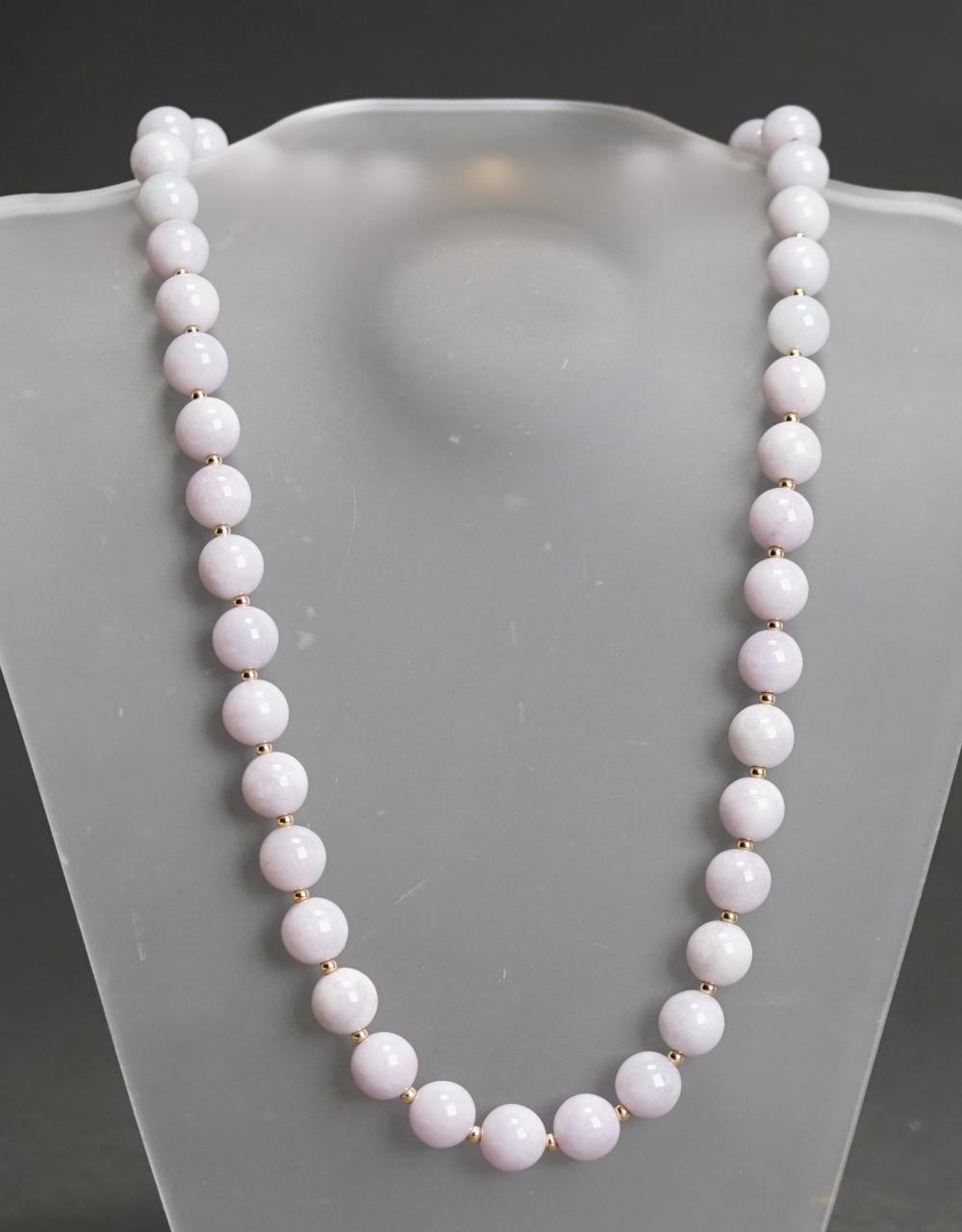 Appraisal: GOLD FILLED AND LAVENDER JADE BEAD NECKLACE L INGold Filled