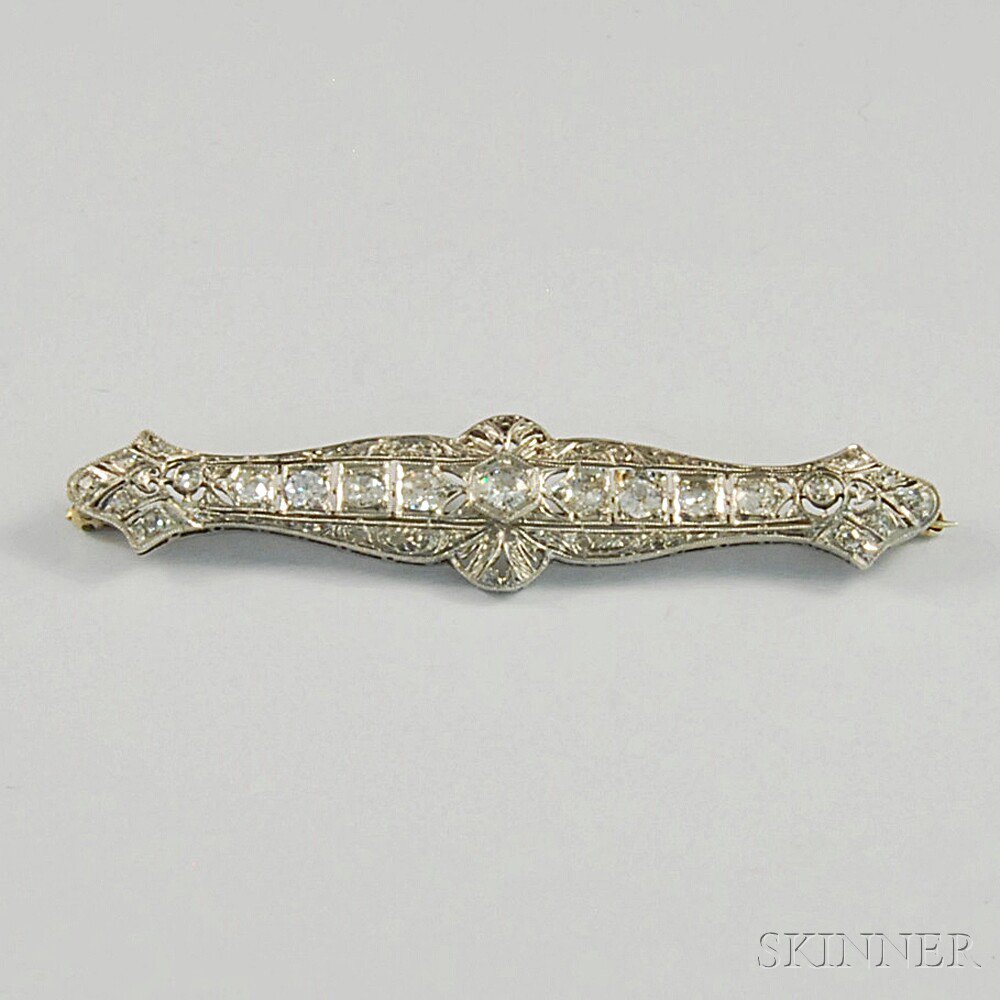 Appraisal: Art Deco-style kt White Gold and Diamond Bar Pin lg