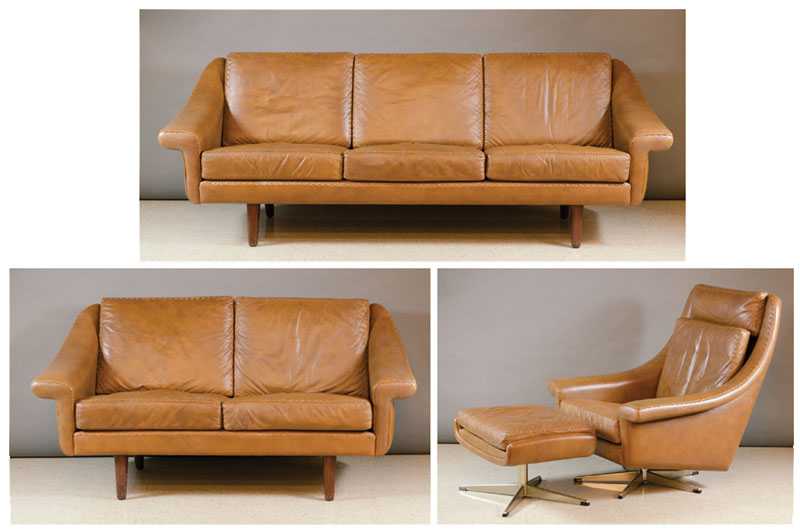 Appraisal: FOUR-PIECE DANISH MID-CENTURY MODERN LEATHER SEATING FURNITURE SET sofa loveseat