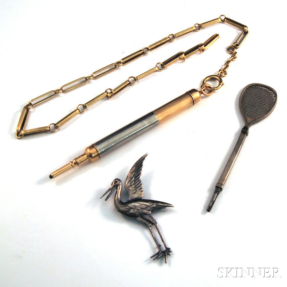 Appraisal: Three Jewelry and Accessory Items an unmarked silver crane pin