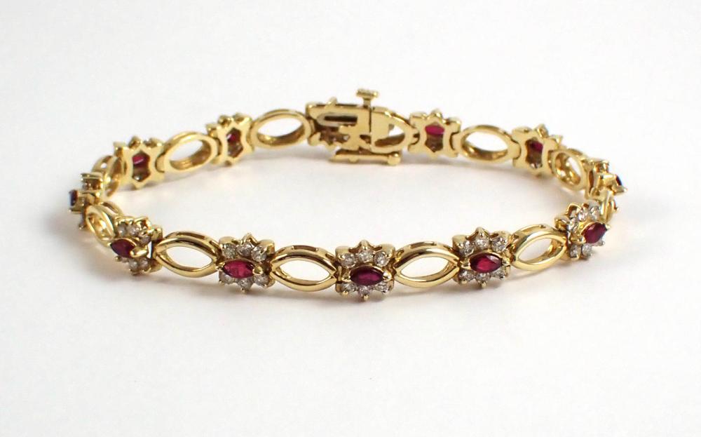 Appraisal: RUBY DIAMOND AND FOURTEEN KARAT GOLD BRACELET The k yellow