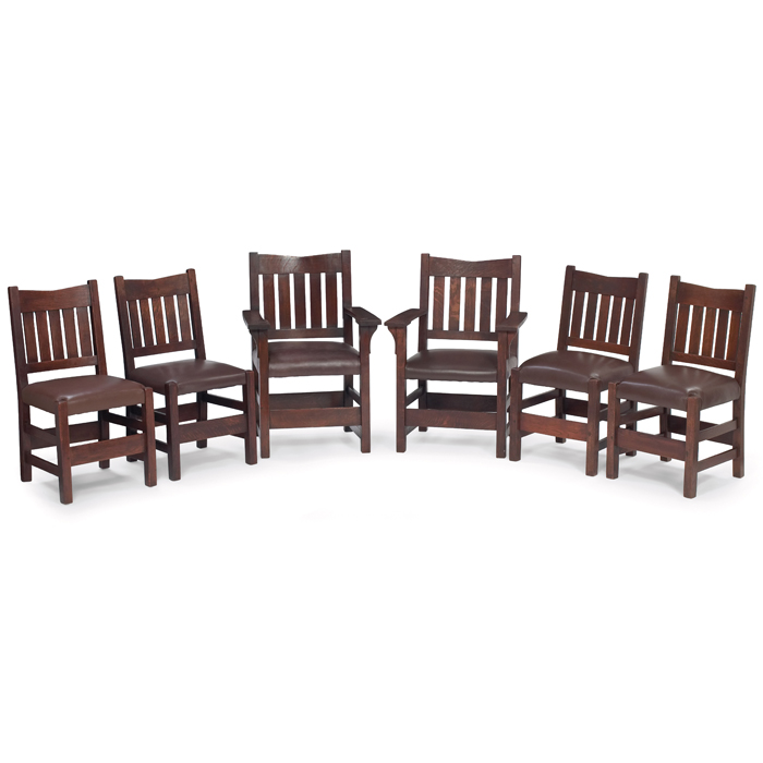 Appraisal: Gustav Stickley chairs assembled set of six two armchairs and