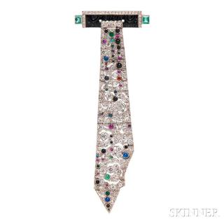 Appraisal: Art Deco Platinum Diamond and Gem-set Brooch designed as a