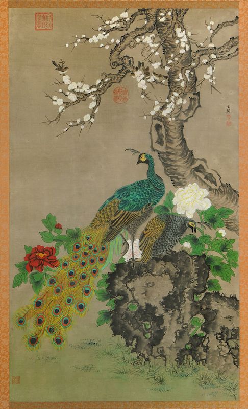 Appraisal: Large Framed Chinese Scroll of Peacock late th th century