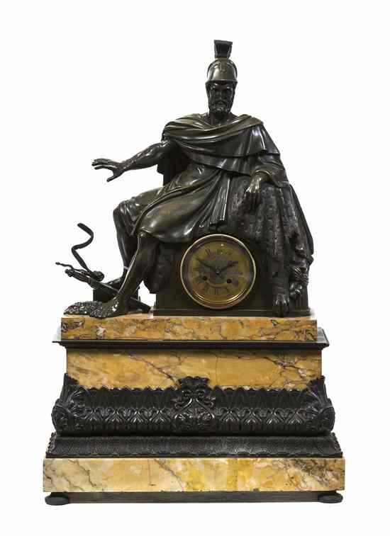 Appraisal: A Neoclassical Style Bronze and Sienna Marble Figural Mantel Clock