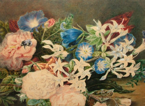 Appraisal: English School th century- Summer flowers with a bee watercolour