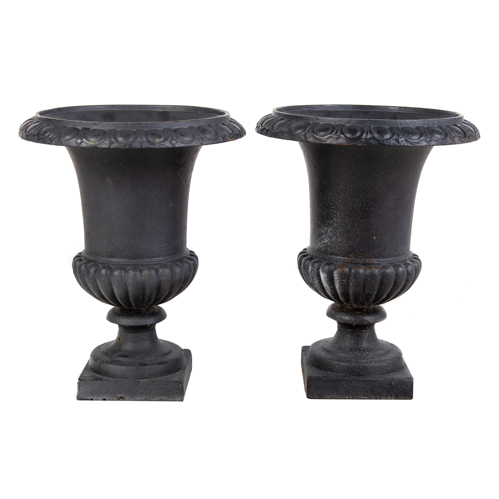 Appraisal: A PAIR OF VICTORIAN STYLE CAST IRON CAMPANA URNS in