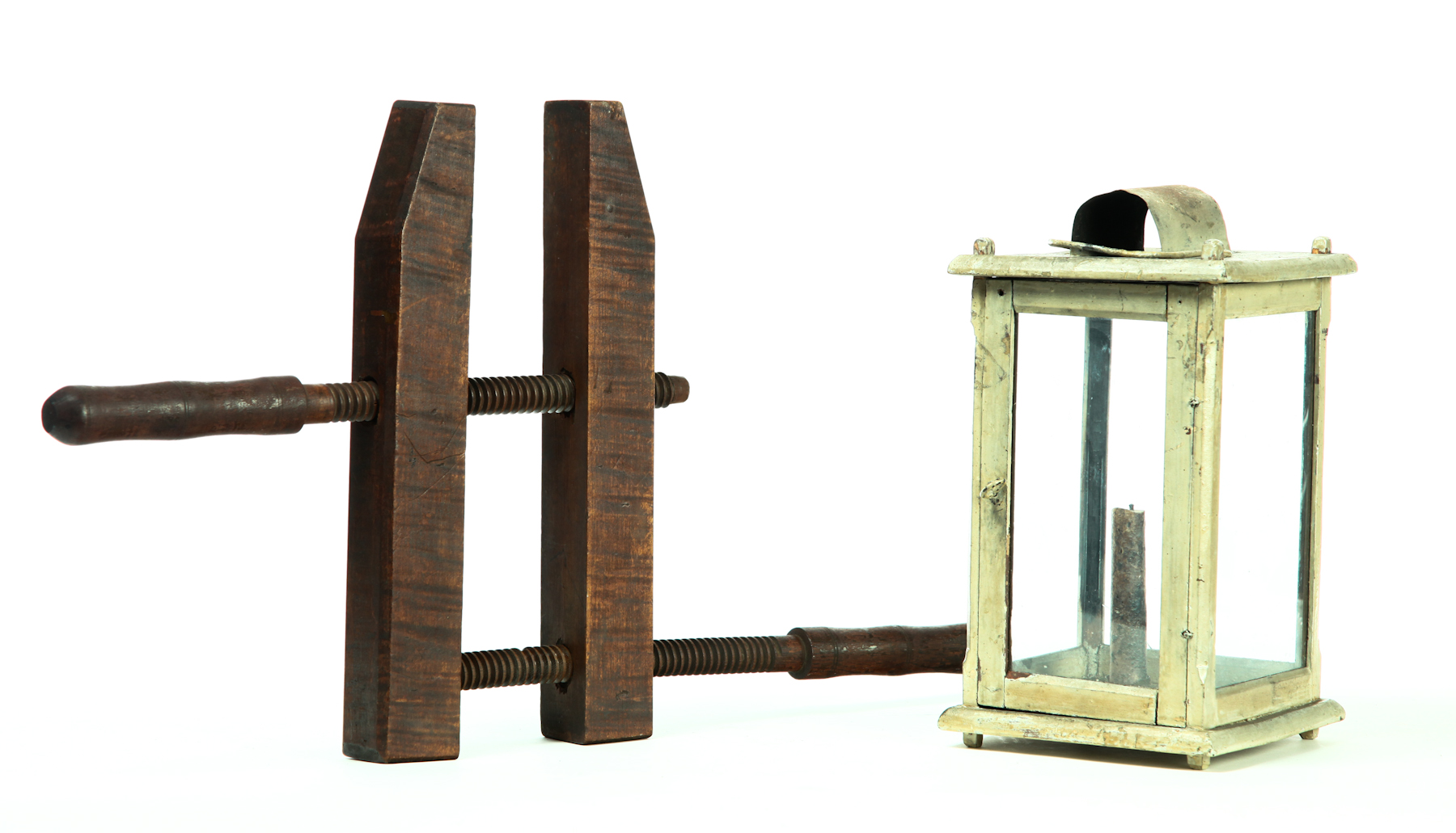 Appraisal: LANTERN AND CLAMP American nd half- th century Curly maple