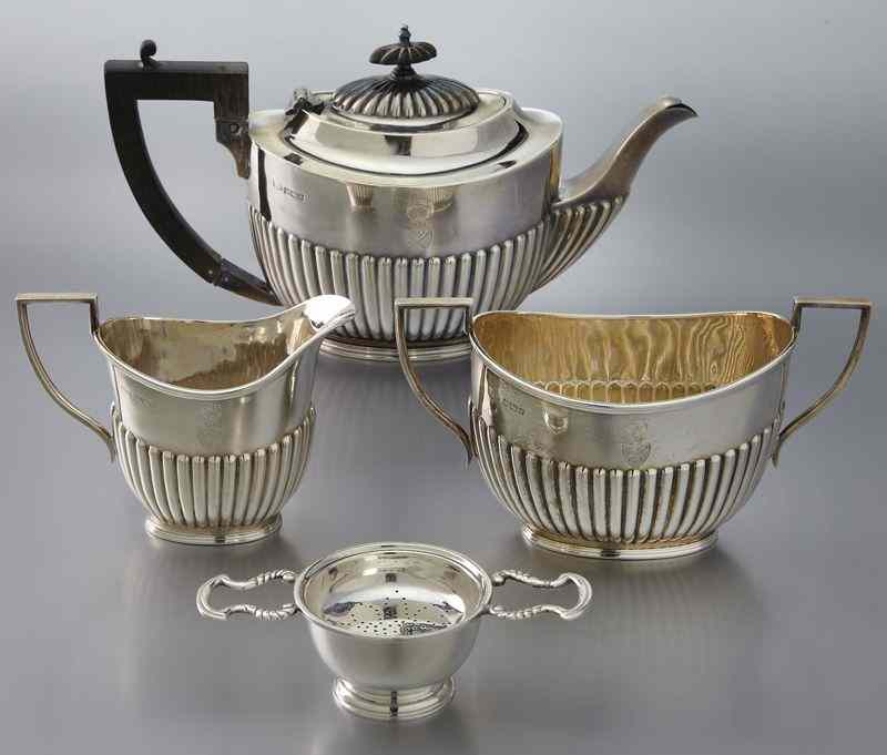 Appraisal: Pc English sterling silver tea service incl a teapot creamer