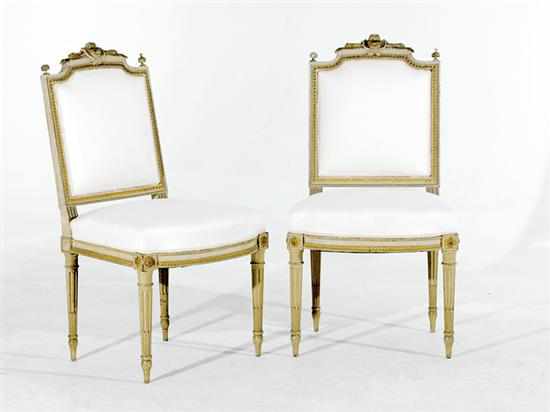 Appraisal: Pair Louis XVI style carved polychrome side chairs late th