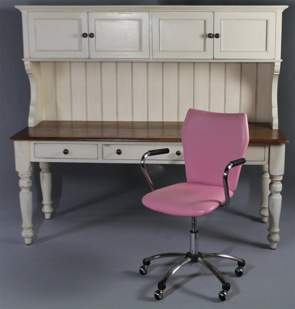 Appraisal: CUSTOM DESIGN DESK WITH UPPER STORAGE COMPARTMENTS TOGETHER WITH A