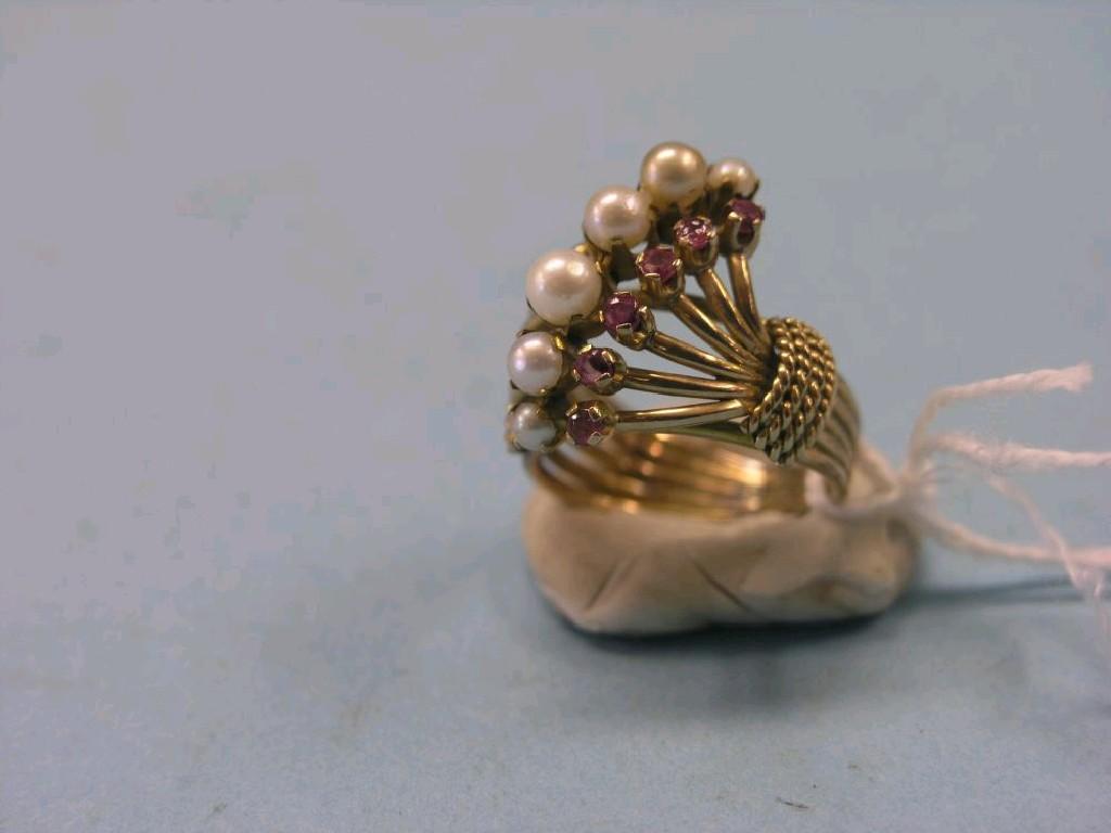 Appraisal: A ct gold ruby and pearl dress ring ring size