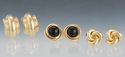 Appraisal: A Group of Three Pairs of Gold Earrings Containing a