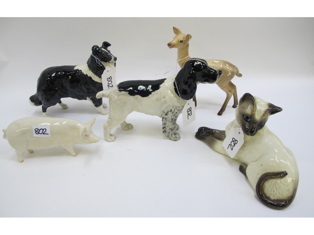 Appraisal: Five Beswick figures to include doe sheepdog spaniel pig and