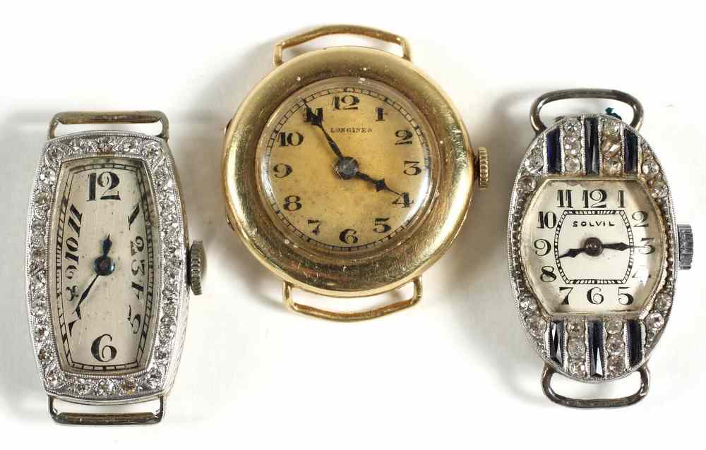 Appraisal: LADY'S WATCHES - Art Deco wristwatches include Oval head diamond