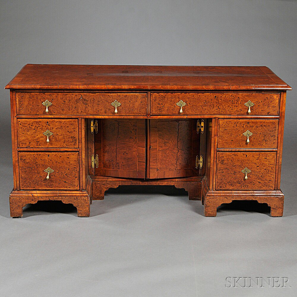 Appraisal: George III Kneehole Desk c of typical form with burr-elm