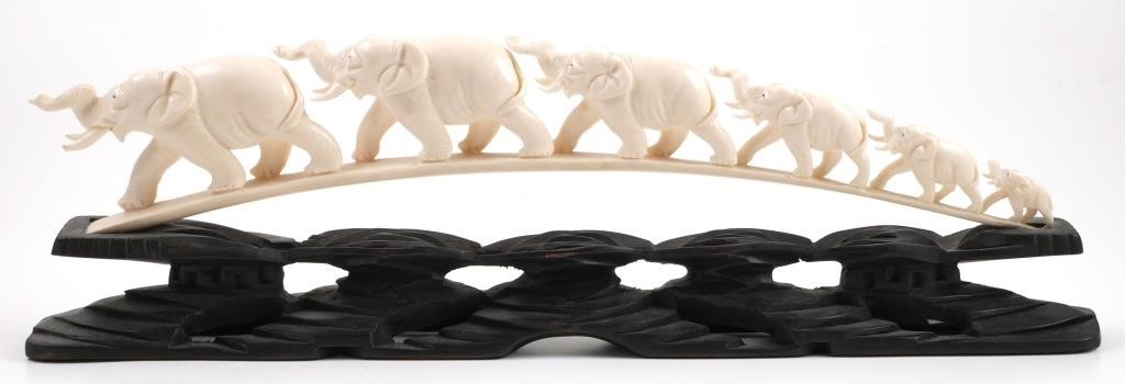 Appraisal: Vintage elephant ivory bridge or train trunks up Measures long