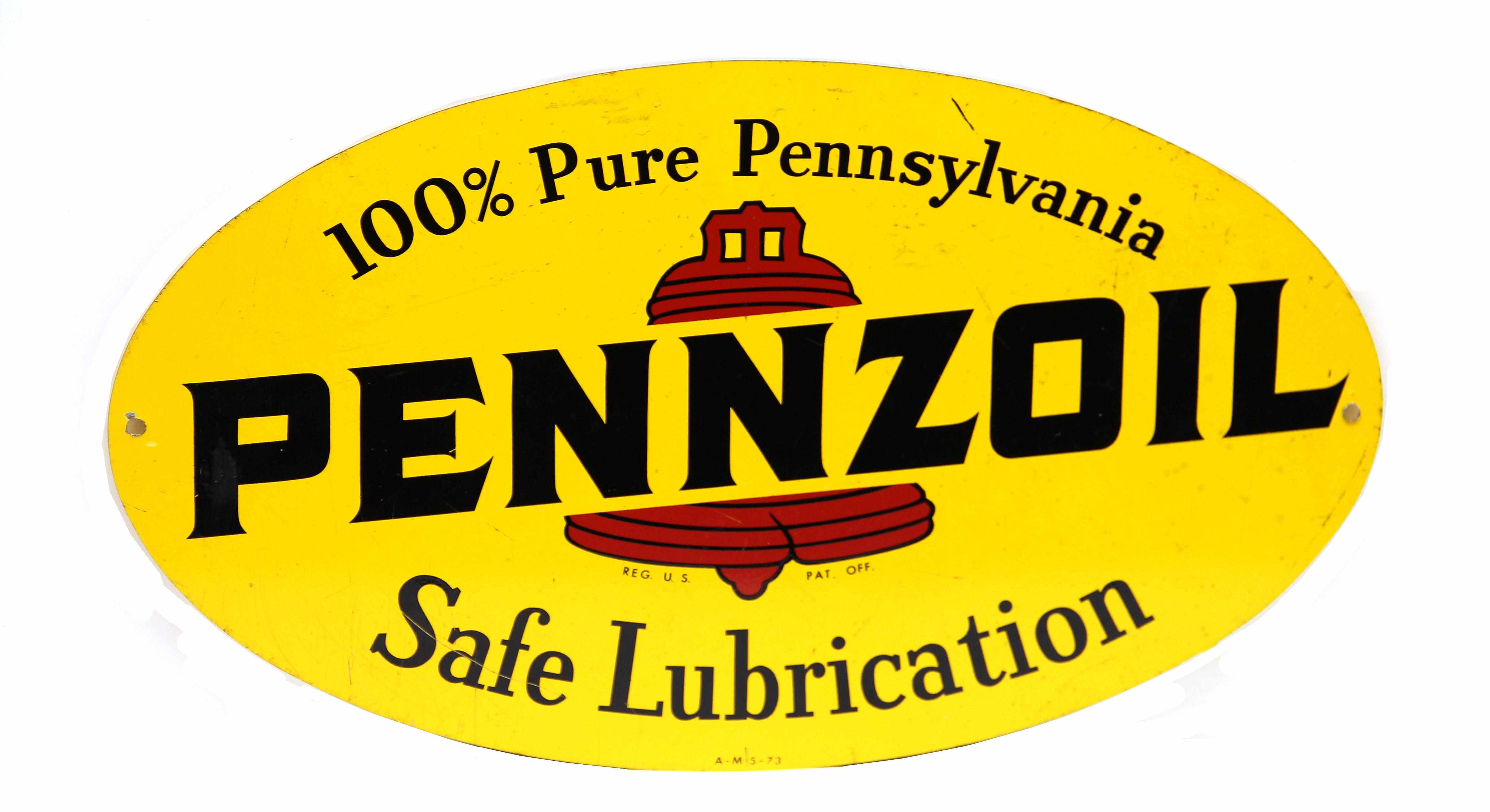 Appraisal: A Pennzoil double sided oil sign yellow red and black