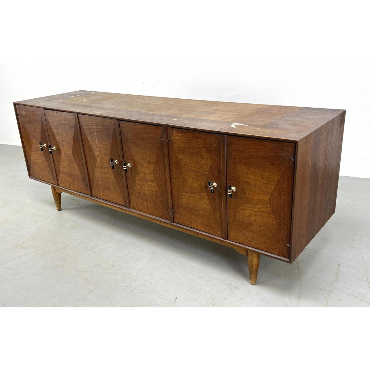 Appraisal: American Modern Walnut Credenza Decorative Bow tie veneer door designs